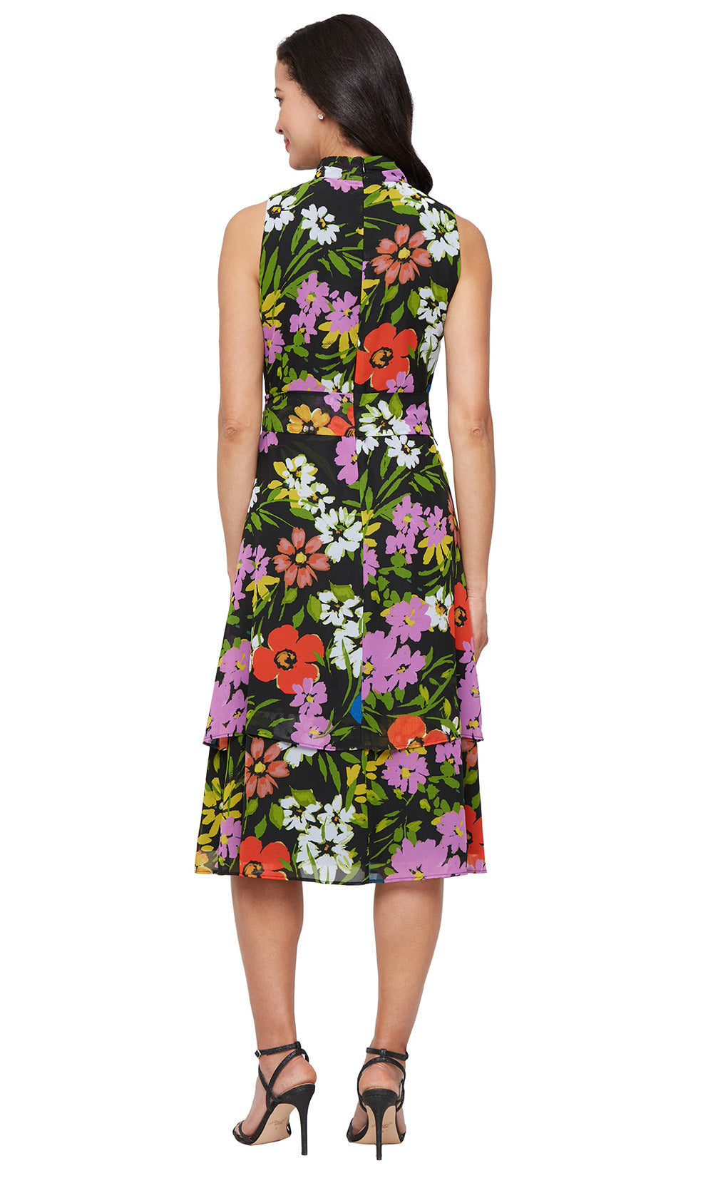 S.L. Fashions 9172140 - High Neck Floral Dress with Tie Waist