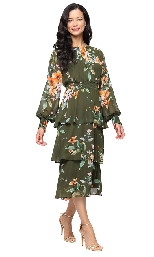 S.L. Fashions 9172166 - Long Sleeve Floral Print Dress