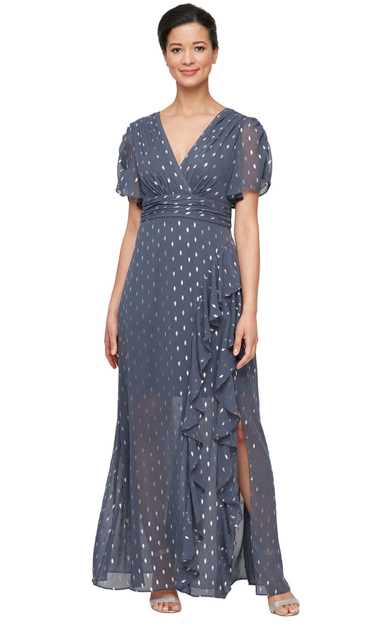 S.L. Fashions 9179469 - Polka Dot V-Neck Long Gown