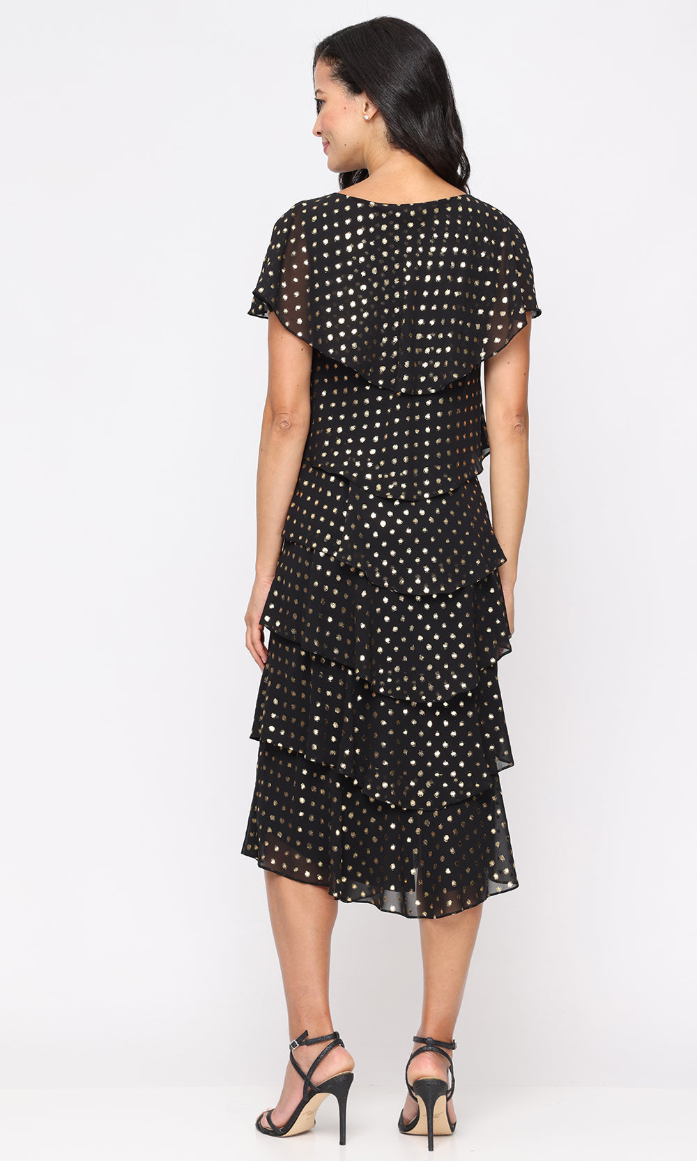 S.L. Fashions 9179501 - Tiered A-line Dress with Polka Dot Detail