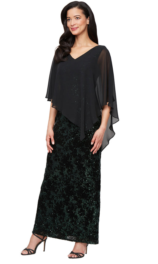 S.L. Fashions 9195144 - V-Neck Cape Overlay Evening Gown