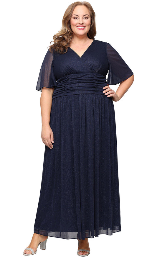 S.L. Fashions 9433236 - V-Neckline Short Sleeve Long Dress