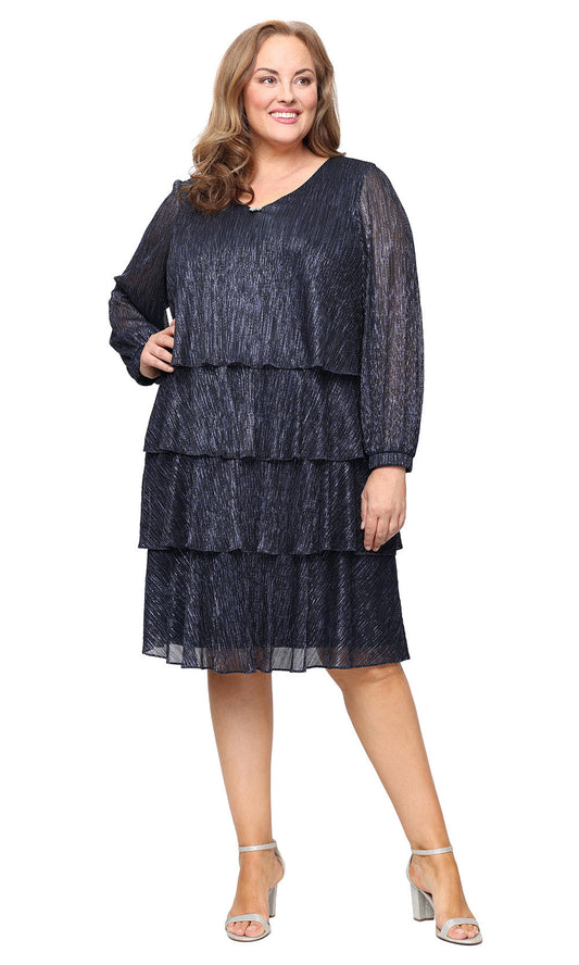 S.L. Fashions 9455249 - Long Sleeve Knee-Length Dress