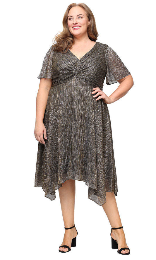 S.L. Fashions 9455271 - Flutter Sleeve Handkerchief Hem Dress