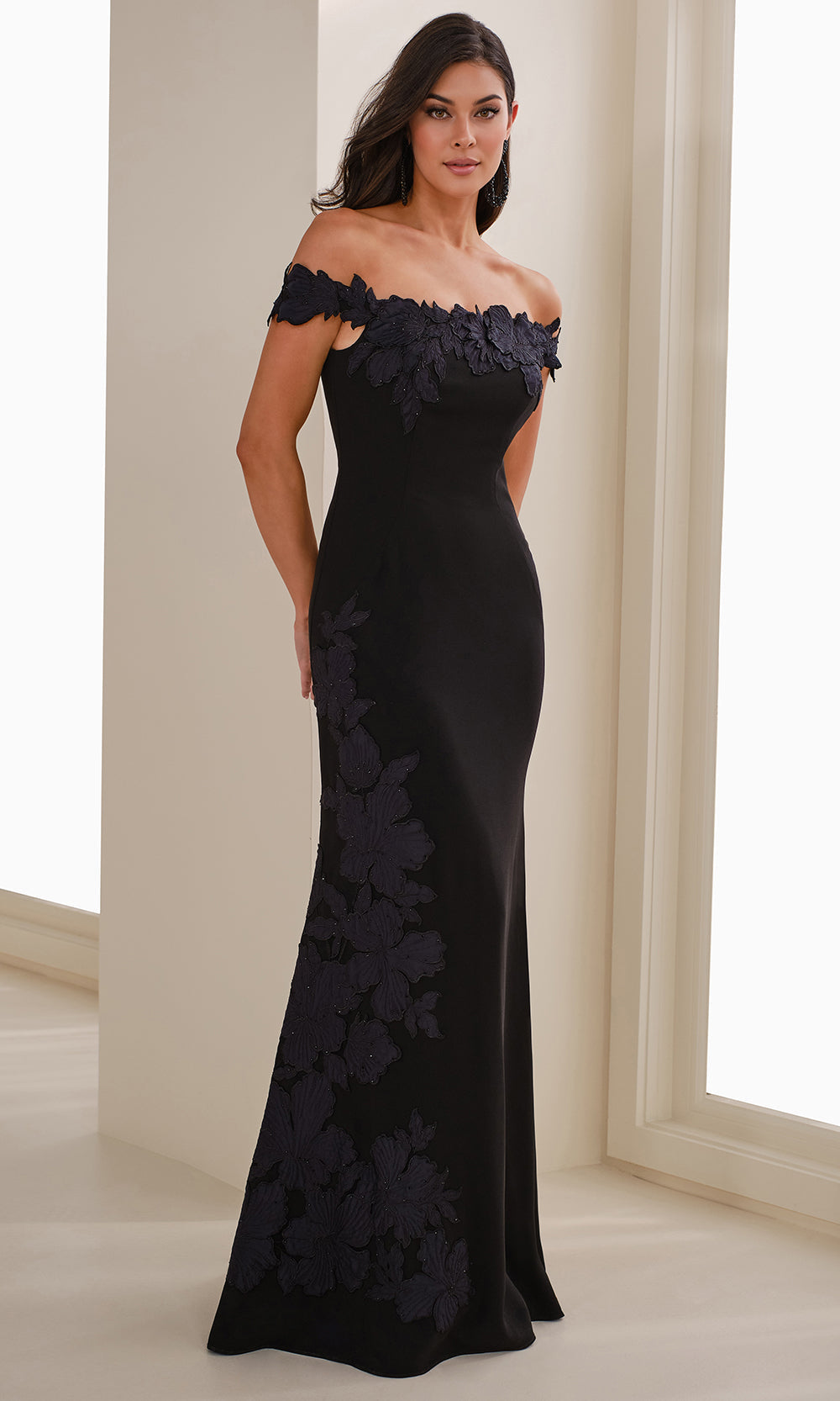 Cameron Blake CB901 - Cap Sleeve Mermaid Gown with Floral Detail