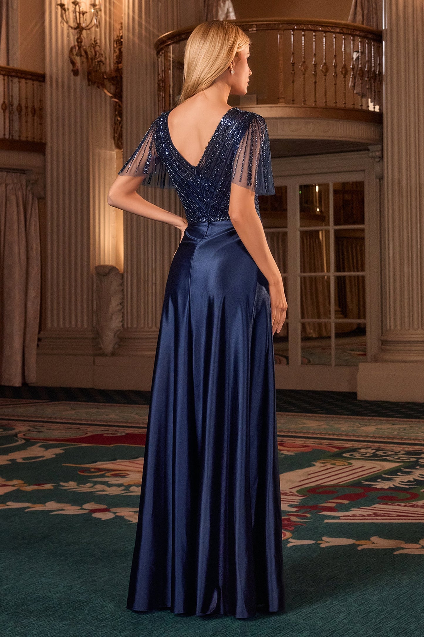 Ladivine CC447 - Surplice V-Neck Beaded Embellished Gown