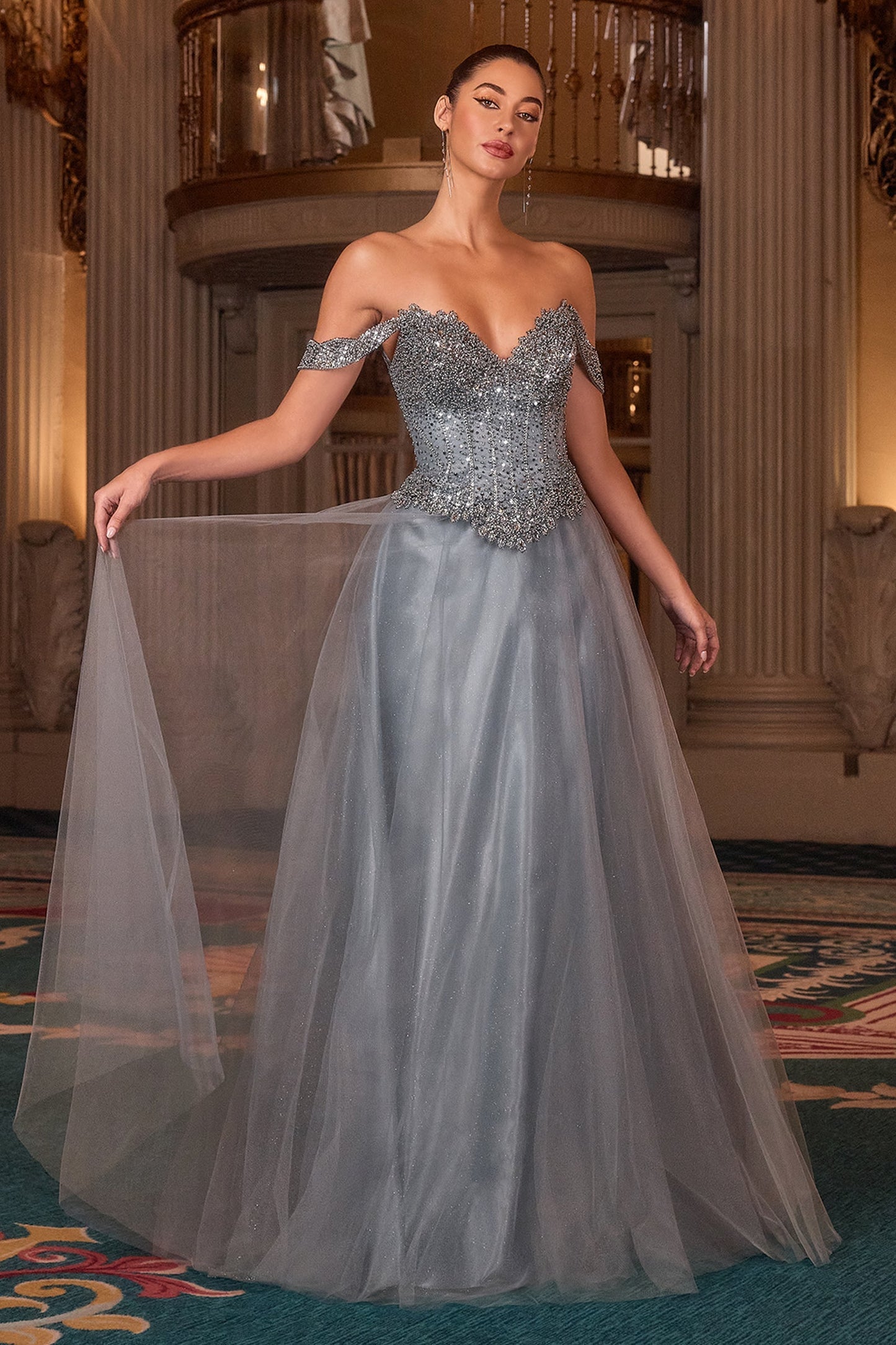 Ladivine CC471 - Sweetheart Glitter Tulle A-Line Gown
