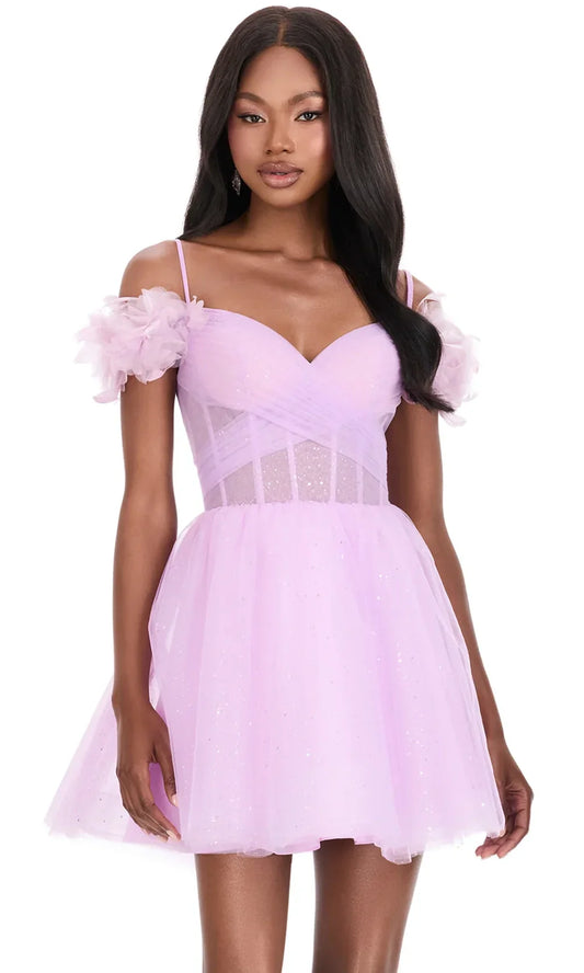 Ashley Lauren 4817 - Sweetheart Glitter Tulle Corset Dress
