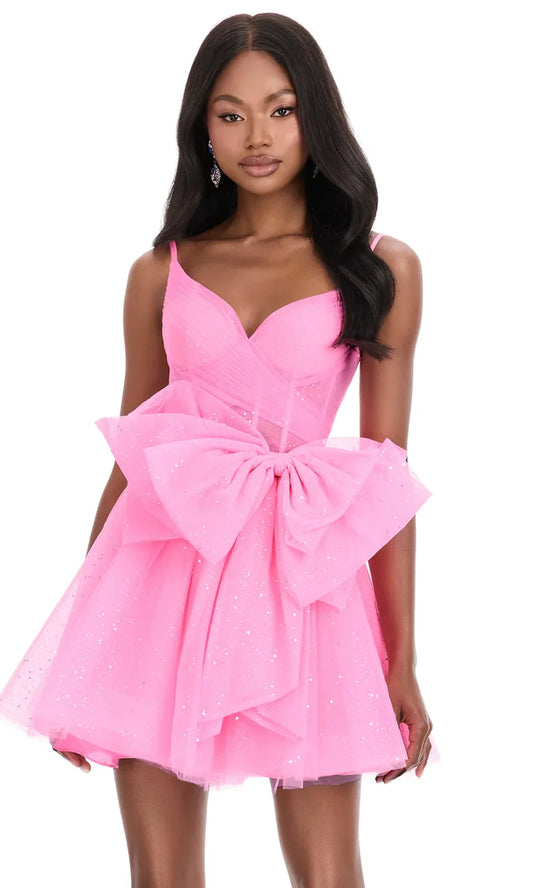Ashley Lauren 4819 - Glitter Tulle Spaghetti Strap Cocktail Dress