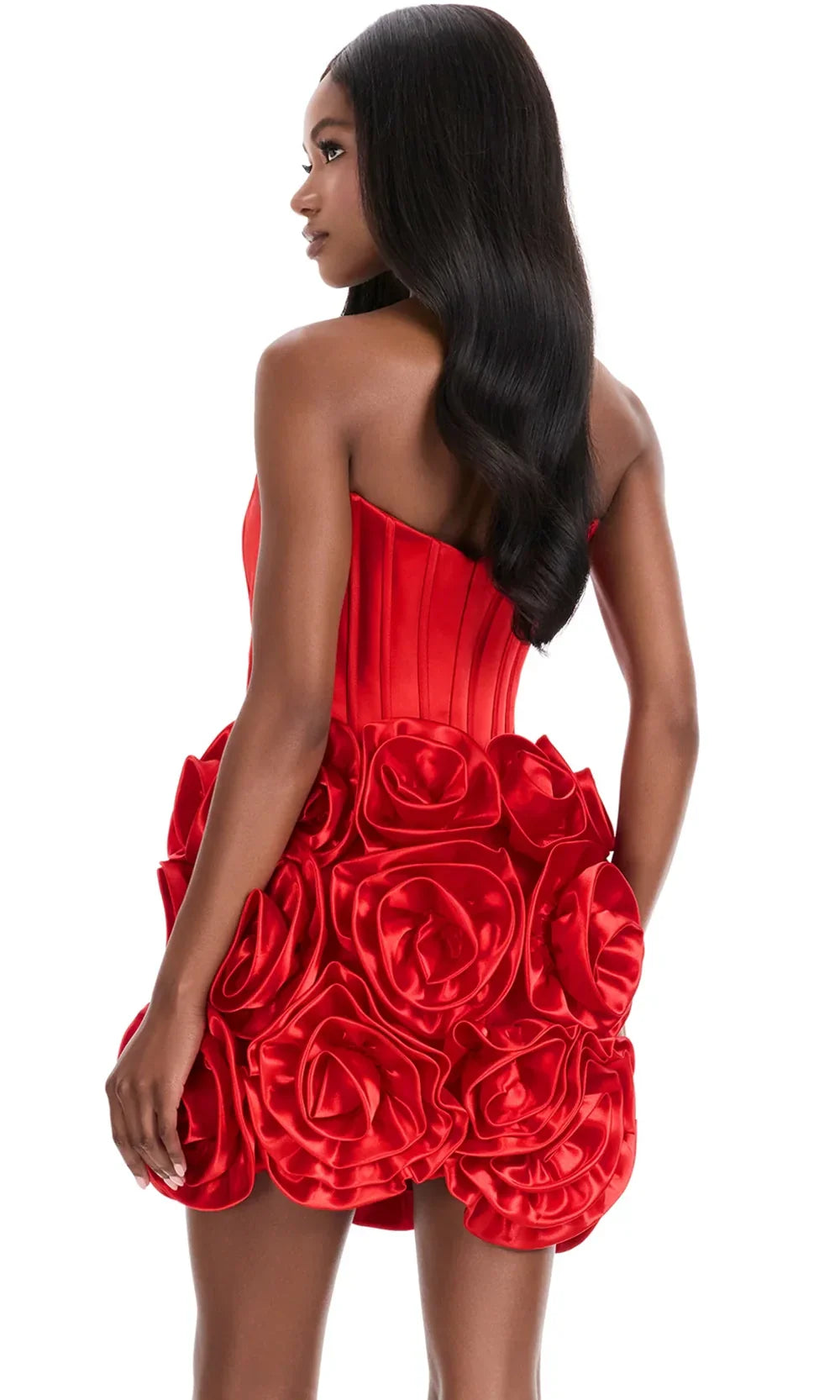 Ashley Lauren 4831 - 3D Floral Detail Strapless Corset Dress