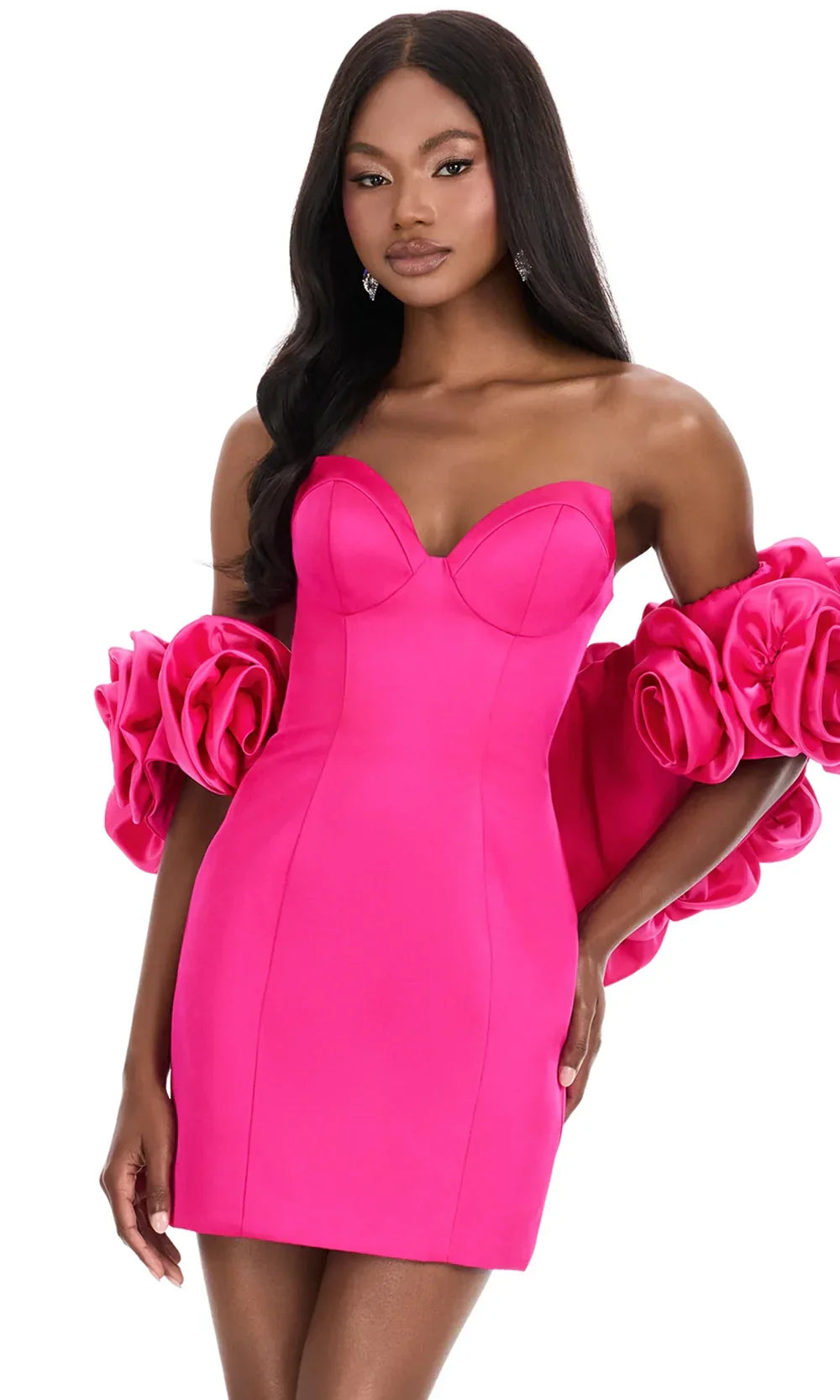 Ashley Lauren 4832 - Floral Puff Sleeve Short Sheath Dress