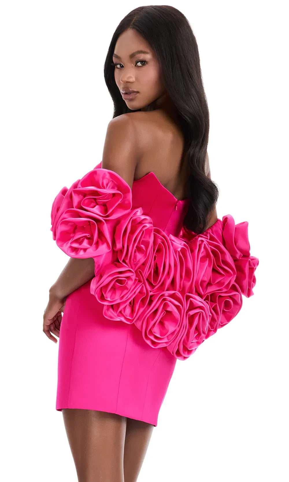 Ashley Lauren 4832 - Floral Puff Sleeve Short Sheath Dress