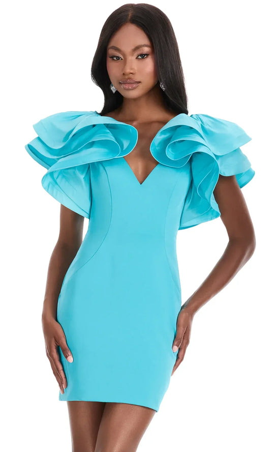 Ashley Lauren 4841 - Fitted Sheath Dress with Ruffle Sleeves