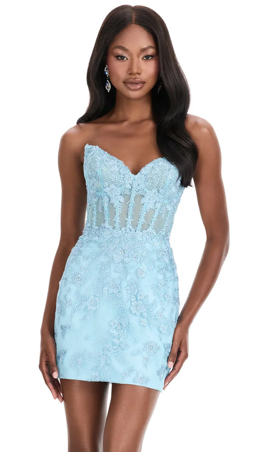 Ashley Lauren 4849 - Floral Lace Strapless Sweetheart Dress