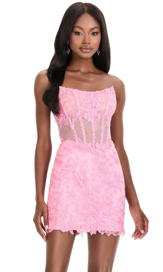 Ashley Lauren 4852 - Scoop Floral Embroidered Mini Dress