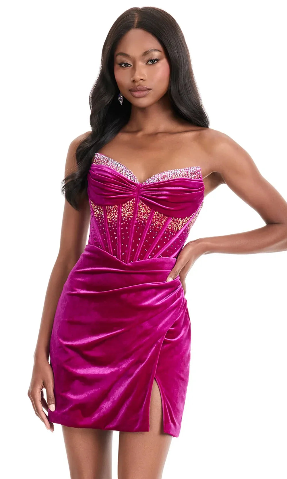 Ashley Lauren 4865 - Beaded Corset Sheath Mini Dress