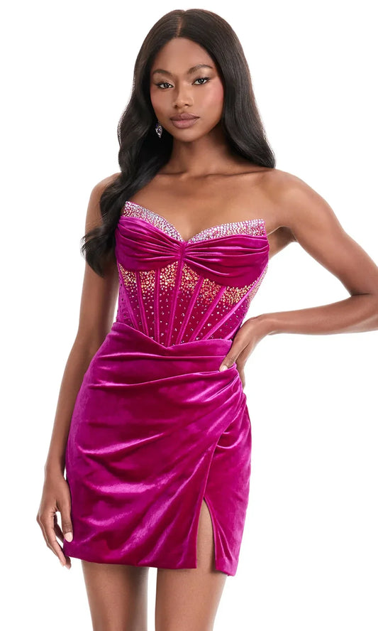 Ashley Lauren 4865 - Beaded Corset Sheath Mini Dress