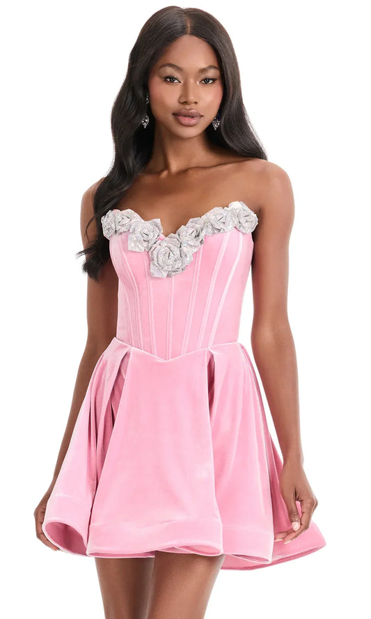 Ashley Lauren 4871 - Floral Applique Pleated A-line Dress