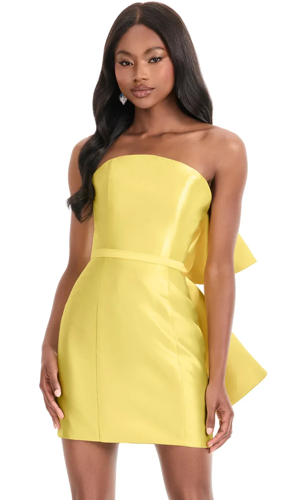 Ashley Lauren 4875 - Straight Neckline Mini Dress with Belted Waist