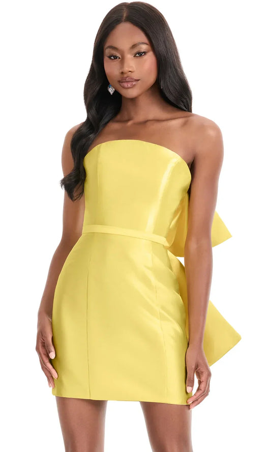 Ashley Lauren 4875 - Straight Neckline Mini Dress with Belted Waist
