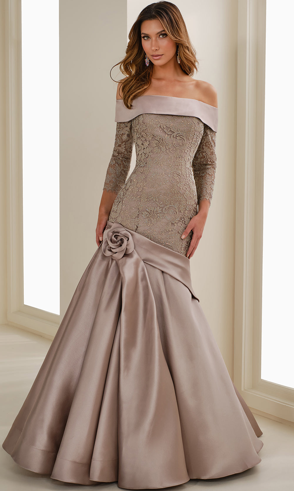 Ivonne D ID1409 - Off shoulder Mikado Trumpet Gown