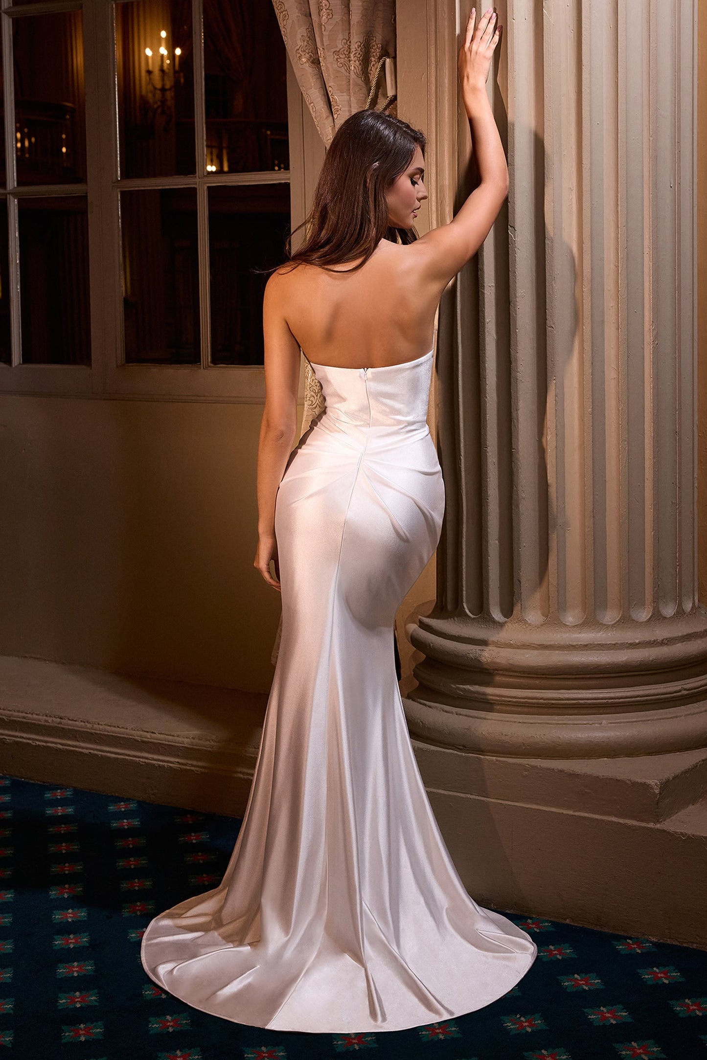 Ladivine Bridal KV1118W - Strapless Asymmetric Neck Sheath Gown