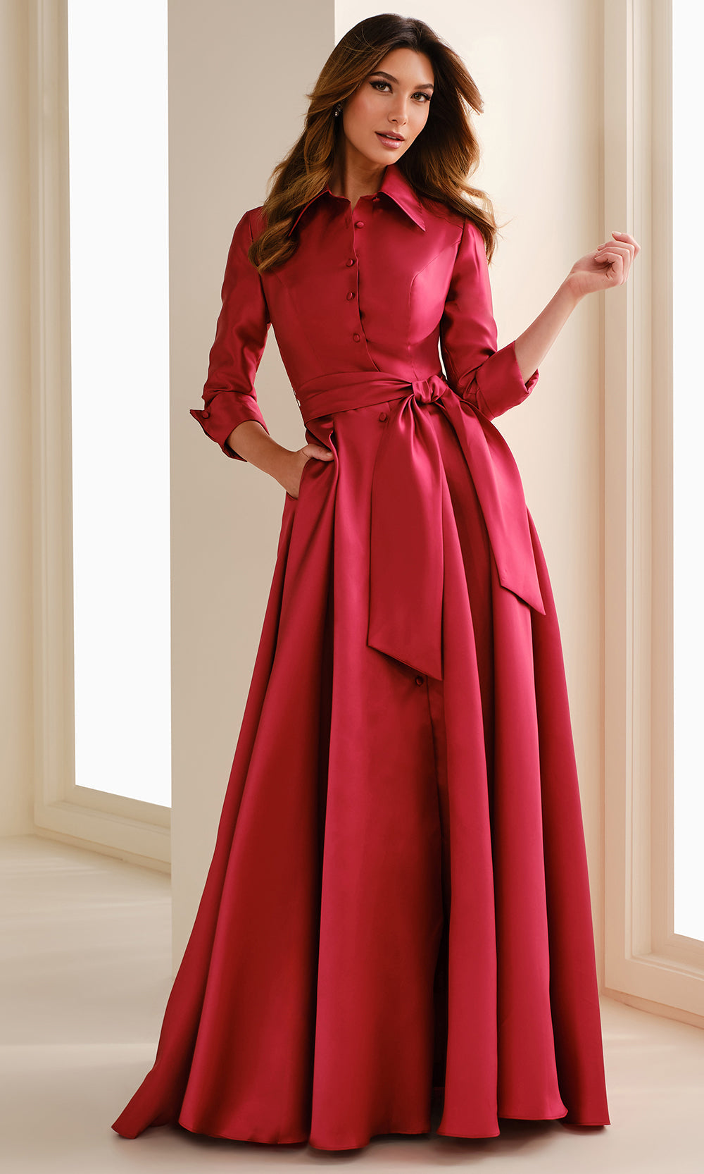 Montage by Mon Cheri M3114 - Button Front A-Line Gown with Sash