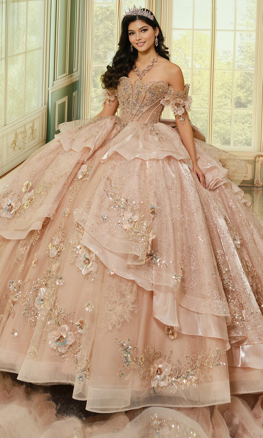 Princesa by Ariana Vara PR70106 - Floral Off Shoulder Layered Ballgown