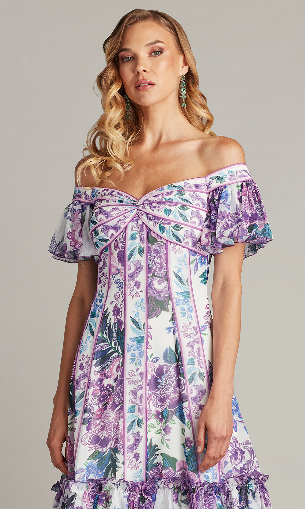 Tadashi Shoji CHZ25465M - Flutter Sleeve Breeze Floral Print Chiffon Dress