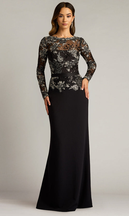 Tadashi Shoji CGU25804L - Beacon Belted Embroidered Illusion Sheath Gown