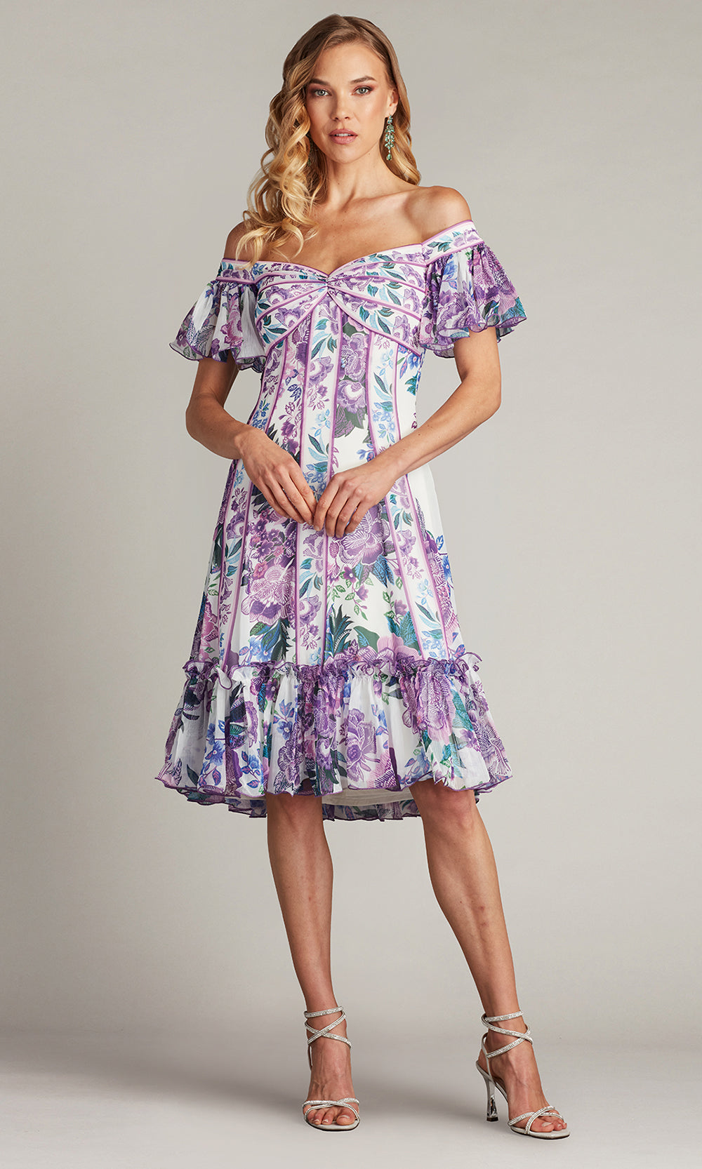 Tadashi Shoji CHZ25465M - Flutter Sleeve Breeze Floral Print Chiffon Dress