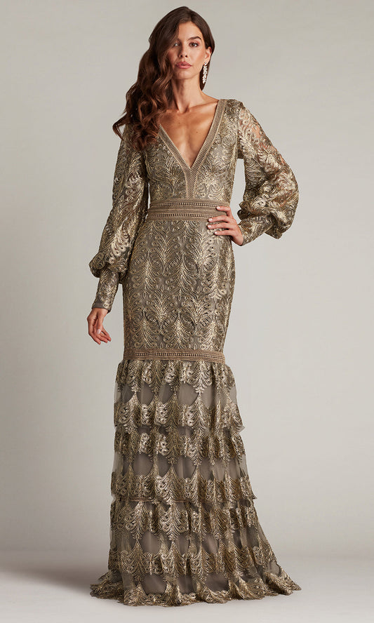 Tadashi Shoji CGA24268L - V-Neck Aponi Tiered Sequin Embroidered Gown