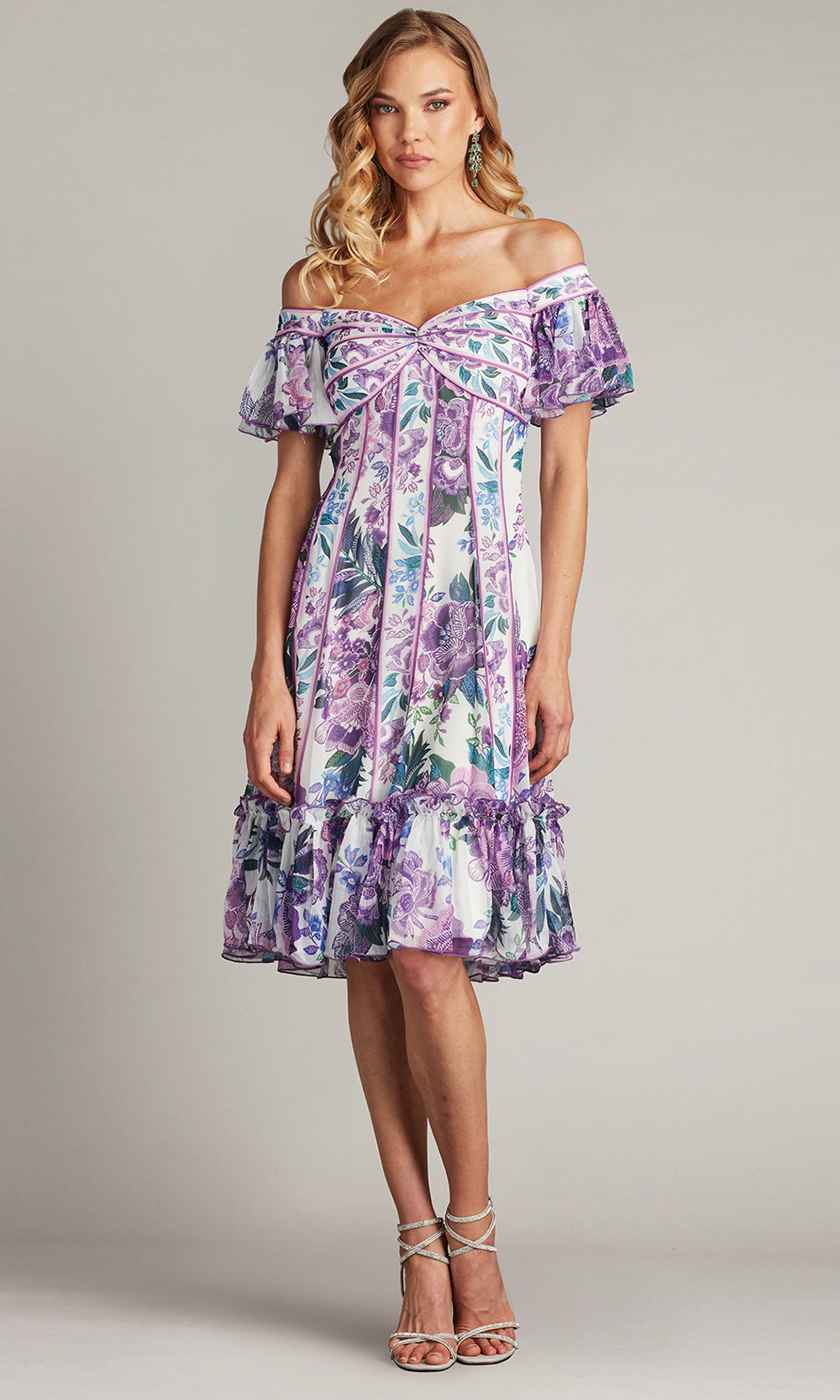 Tadashi Shoji CHZ25465M - Flutter Sleeve Breeze Floral Print Chiffon Dress