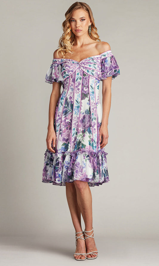 Tadashi Shoji CHZ25465M - Flutter Sleeve Breeze Floral Print Chiffon Dress