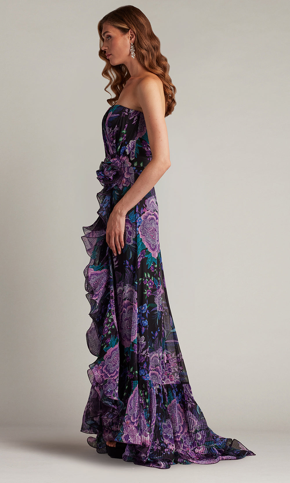 Tadashi Shoji CHW24386L - Strapless Morwenna Floral Print Ruffle Gown