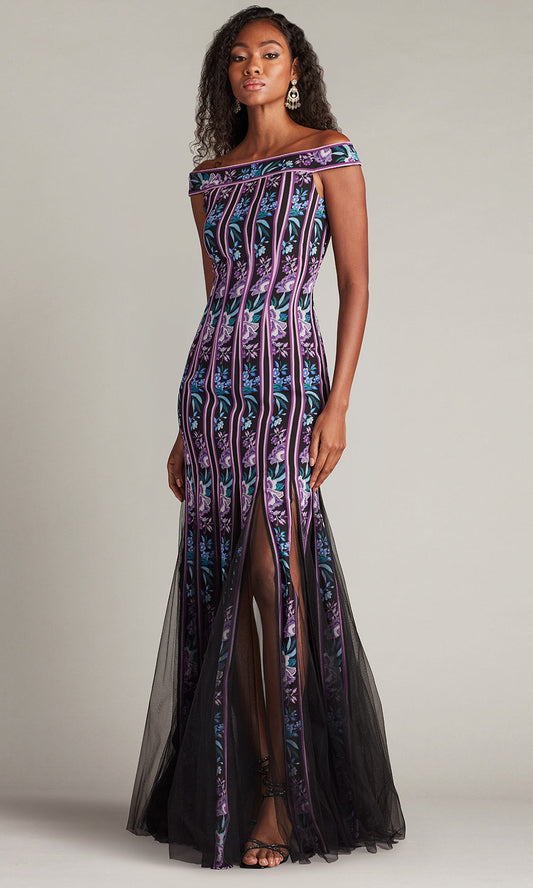 Tadashi Shoji CHZ25464L - Off Shoulder Weston Floral Ribbon and Tulle Gown