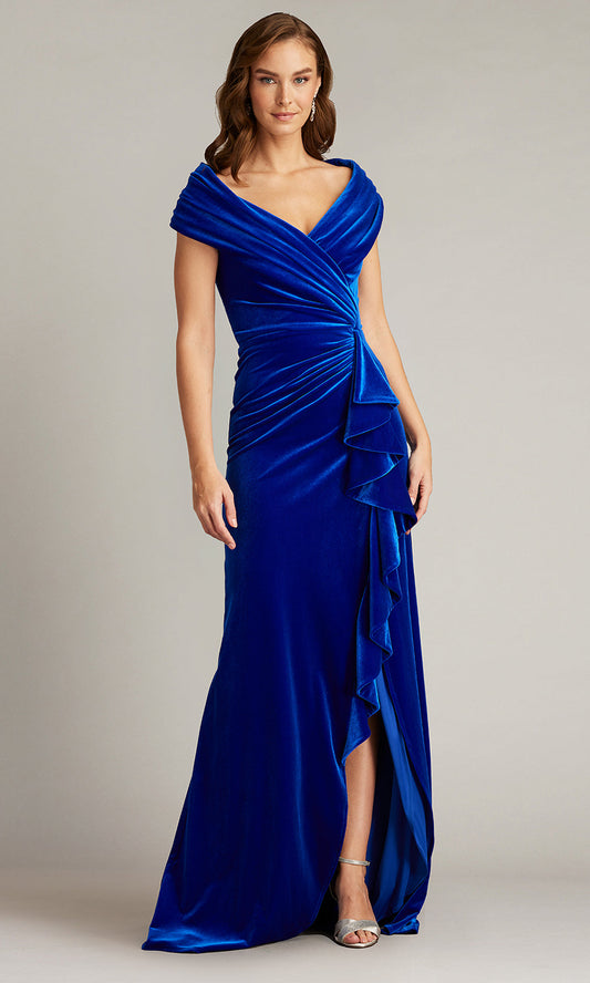 Tadashi Shoji BAL24740L - Alvarez Velvet Waterfall Drape Evening Gown