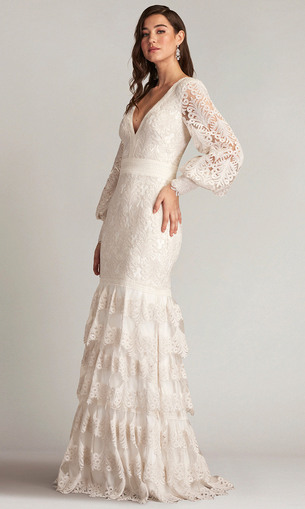 Tadashi Shoji CDY24268L - Bishop Sleeve Aponi Tiered Embroidered Gown