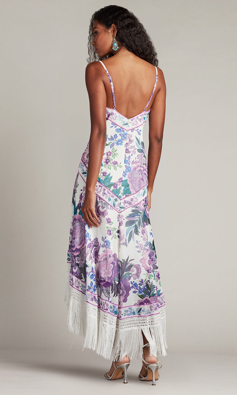 Tadashi Shoji CHZ25455MD - Lua Floral Print Tassel Fringe Slip High Low Dress