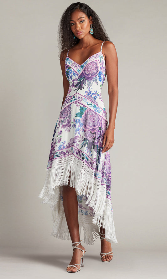 Tadashi Shoji CHZ25455MD - Lua Floral Print Tassel Fringe Slip High Low Dress
