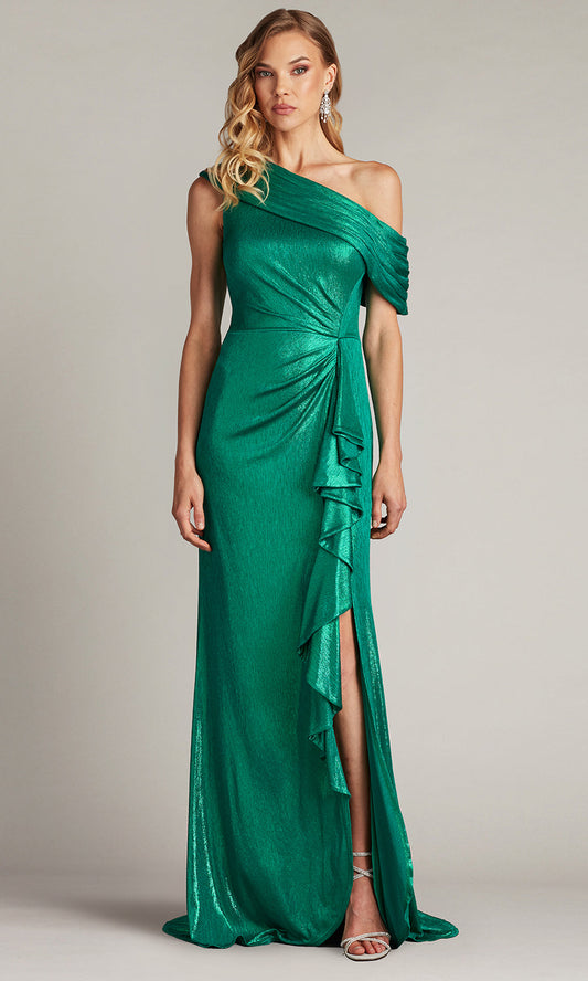 Tadashi Shoji BSJ25441L - Boise Metallic Waterfall Flounce Asymmetric Gown