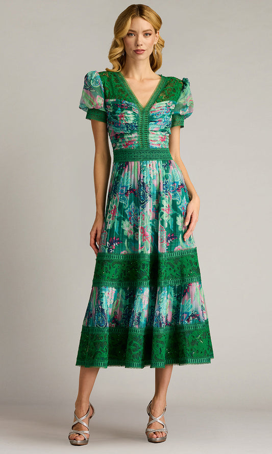 Tadashi Shoji CHP25198MD - V-Neckline Ambria Floral Print Midi Dress