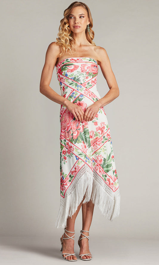 Tadashi Shoji CHZ25452MD - Brette Floral Print Tassel Fringe Midi Evening Dress
