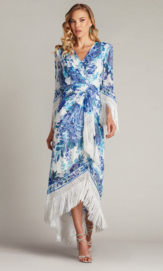 Tadashi Shoji CHZ25450MD - V-Neck Mair Floral Print Tassel Fringe Wrap Dress