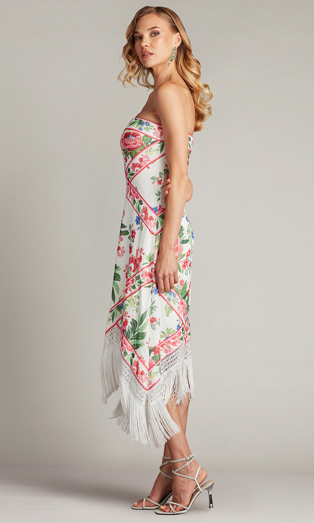 Tadashi Shoji CHZ25452MD - Brette Floral Print Tassel Fringe Midi Evening Dress