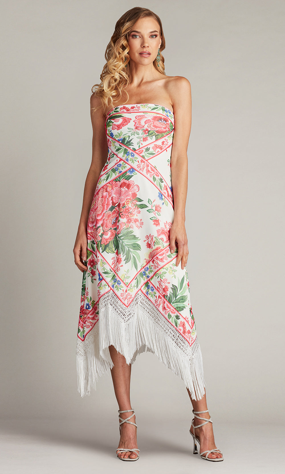 Tadashi Shoji CHZ25452MD - Brette Floral Print Tassel Fringe Midi Evening Dress