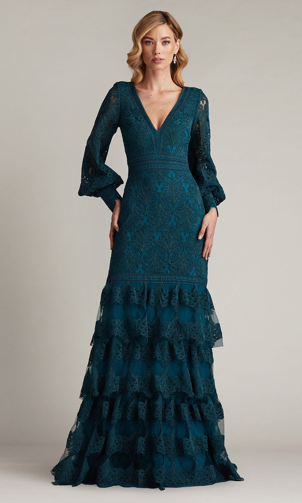 Tadashi Shoji CDY24268L - Bishop Sleeve Aponi Tiered Embroidered Gown