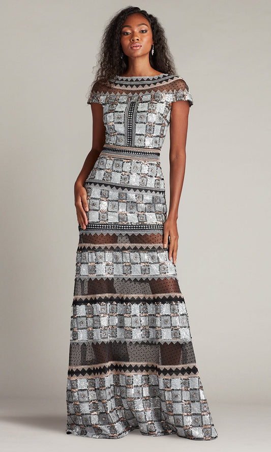 Tadashi Shoji CHH25334L - Bateau Jovie Sequin Embroidered Illusion Gown
