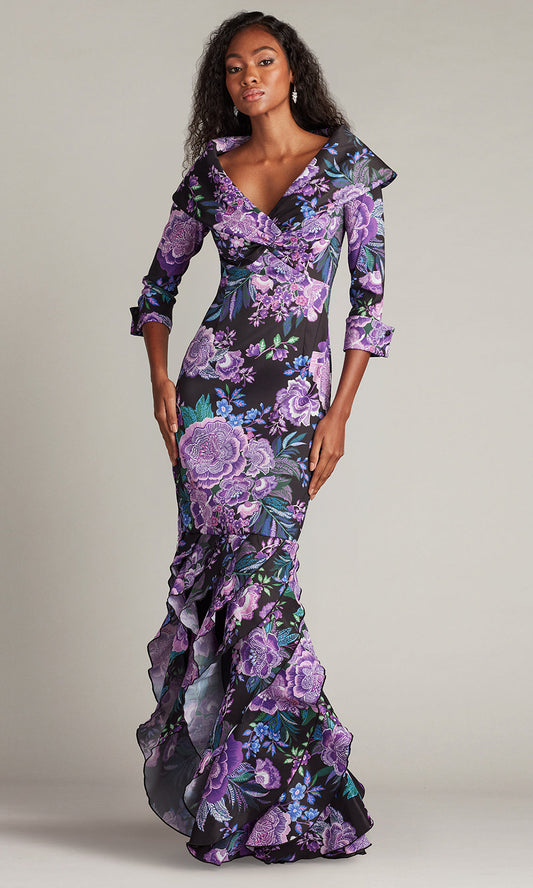 Tadashi Shoji CII25479L - Blythe Floral Portrait Collar Evening Gown