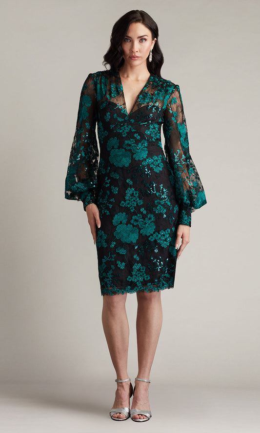 Tadashi Shoji CGU24900M - Sheer Sleeve Embroidered Fitted Dress